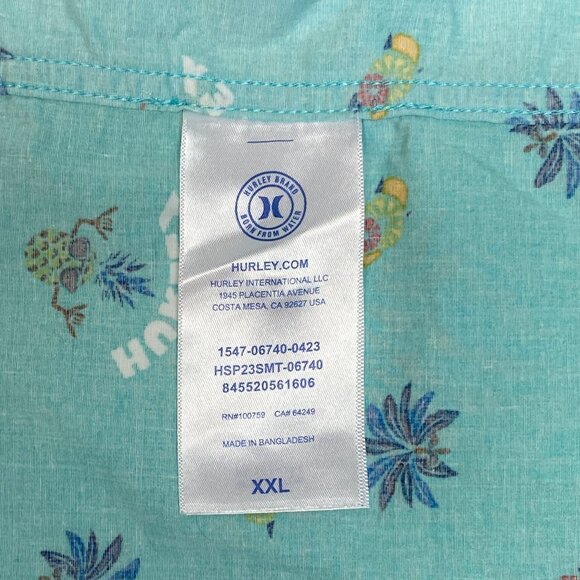 Hurley Stretch Button-Up Tropical Print Collared Shirt XXL Casual Short Sleeve - Picture 11 of 12